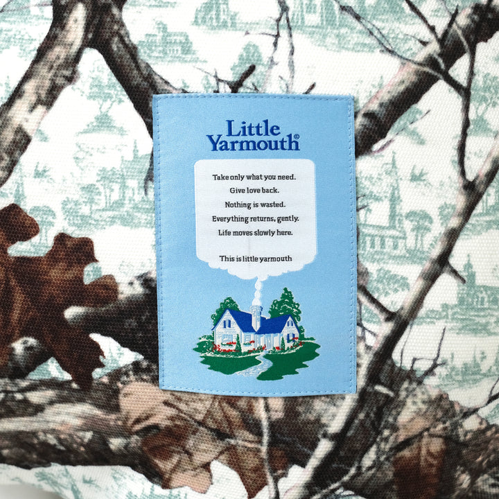 Little Yarmouth Cheese Camo Tree Cushion — fabric and patch detail